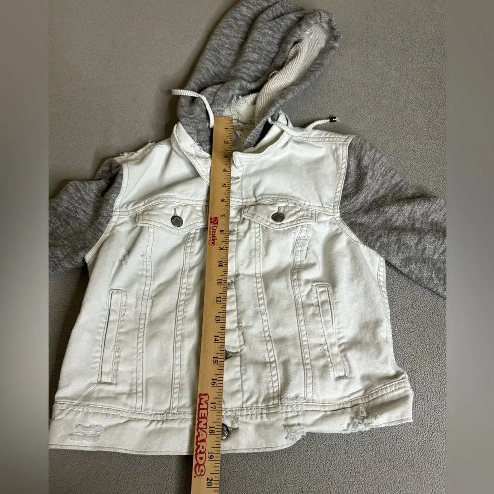 Free People White and Grey Jean Jacket Distressed Denim Detachable Hood Size XS - Picture 5 of 15